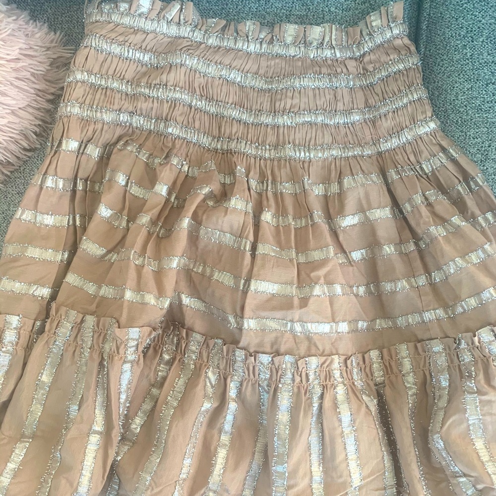 Anthropologie pink and metallic smocked skirt